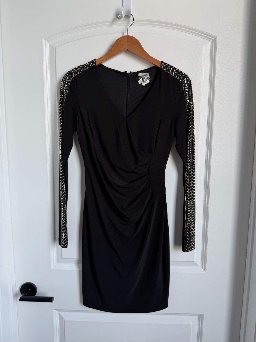 Guess Black Embellished Sleeve V-Neck Dress